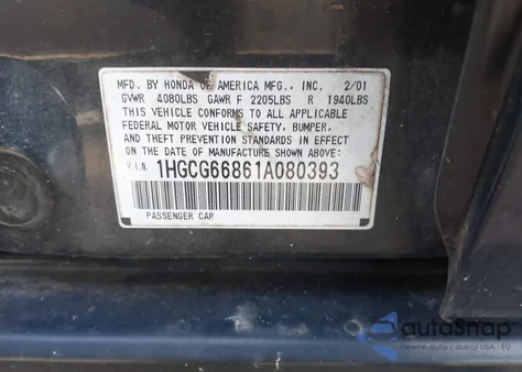 2001 Honda Accord 2.3 Ex from USA, damaged, VIN 1HGCG66861A080393